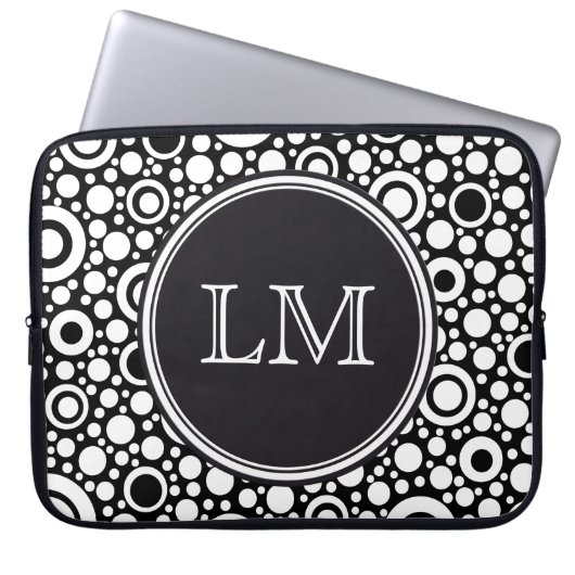Black Dots & Circles Grid + Ihr Backgr. & Text Laptopschutzhülle (Vorderseite)