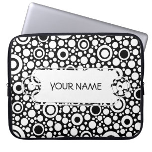 Black Dots & Circles Grid + Ihr Backgr. & Text Laptopschutzhülle