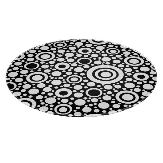 Black Dots & Circles Grid + Ihr Backgr. & Text Schneidebrett (Ecke)