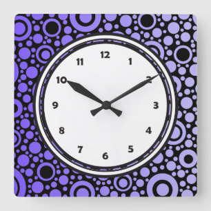 Black Dots & Circles Grid + your backgr. & text Quadratische Wanduhr
