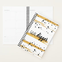 Black Dots Gold Paint Stripes Goal Digger Planner
