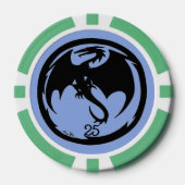 Black Dragon Blue Green 25 gestreifter Poker Chip (Vorderseite)