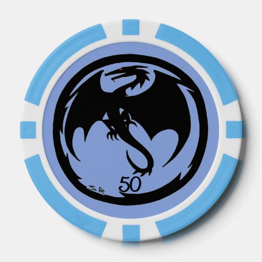 Black Dragon blue lt blue 50 gestreifter Poker Chi Pokerchips (Vorderseite)