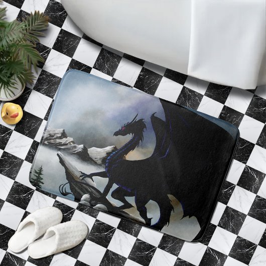 Black Dragon Fantasy Blue Mountains Badematte