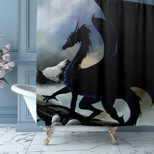 Black Dragon Fantasy Blue Mountains Duschvorhang