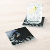 Black Dragon Fantasy Blue Mountains Glasuntersetzer (Schrägansicht)