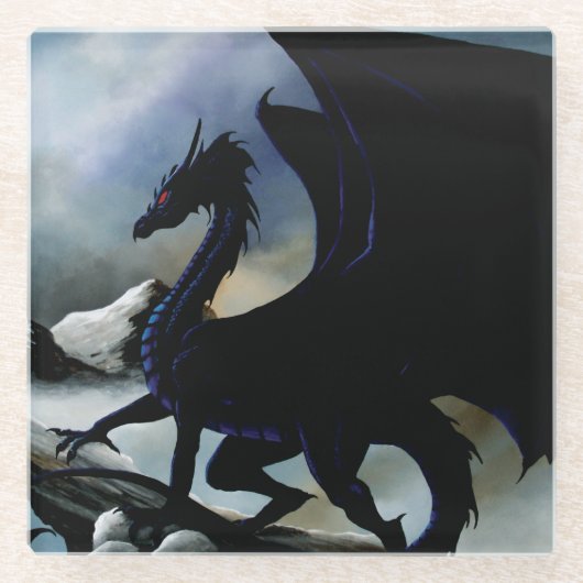 Black Dragon Fantasy Blue Mountains Glasuntersetzer (Vorderseite)