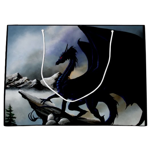Black Dragon Fantasy Blue Mountains Große Geschenktüte (Vorderseite)