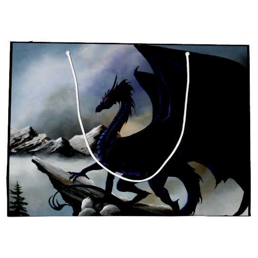 Black Dragon Fantasy Blue Mountains Große Geschenktüte (Rückseite)