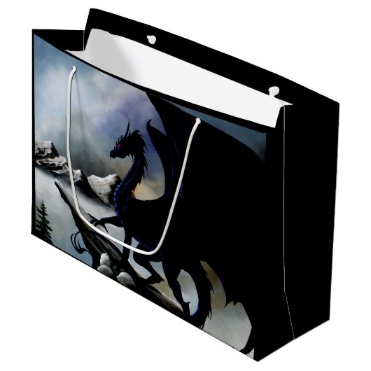 Black Dragon Fantasy Blue Mountains Große Geschenktüte (Vorderseite Schrägansicht)