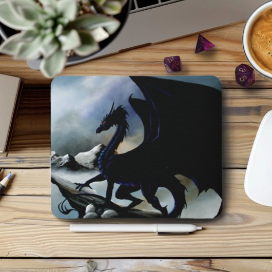 Black Dragon Fantasy Blue Mountains Mousepad