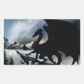 Black Dragon Fantasy Blue Mountains Rechteckiger Aufkleber (Vorderseite)