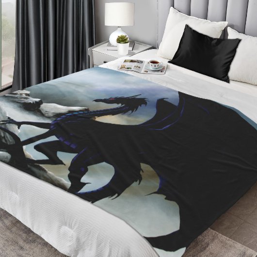 Black Dragon Fantasy Blue Moutnins Fleecedecke
