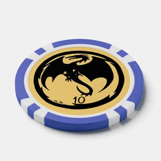 Black Dragon gold blauer 10 gestreifter Poker Chip (Einzeln)