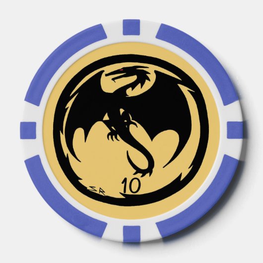 Black Dragon gold blauer 10 gestreifter Poker Chip (Vorderseite)