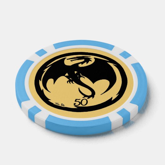 Black Dragon gold blauer 50 gestreifter Poker Chip (Einzeln)