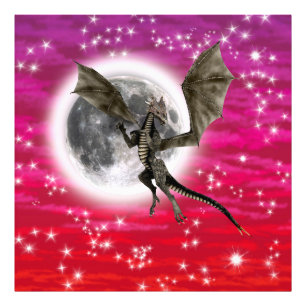 Black Dragon - Mythische Fantasie Kreatur Roter Hi Fotodruck