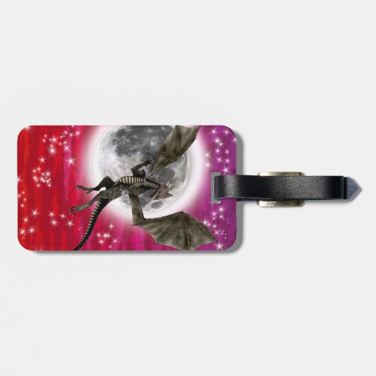 Black Dragon - Mythische Fantasie Kreatur Roter Hi Gepäckanhänger (Rückseite horizontal)