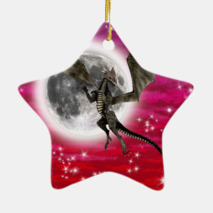 Black Dragon - Mythische Fantasie Kreatur Roter Hi Keramikornament