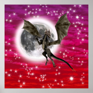 Black Dragon - Mythische Fantasie Kreatur Roter Hi Poster
