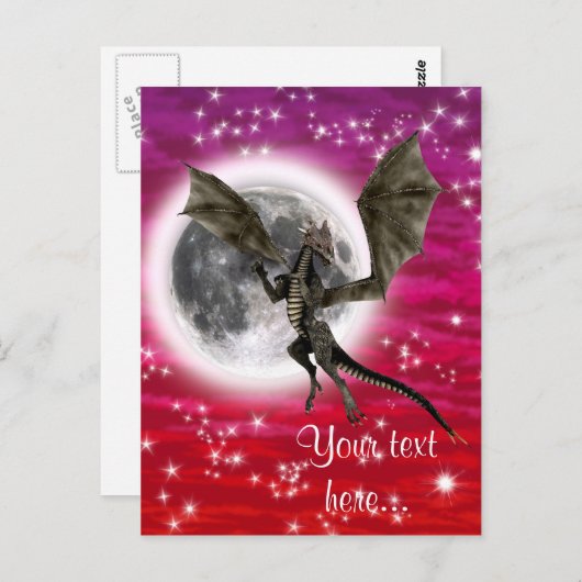 Black Dragon - Mythische Fantasie Kreatur Roter Hi Postkarte (Vorne/Hinten)