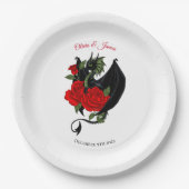 Black Dragon Rote Rose Fantasy Pappteller (Vorderseite)
