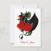 Black Dragon Rote Rose Fantasy RSVP Karte (Rückseite)