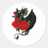 Black Dragon Rote Rose Fantasy Runder Aufkleber (Vorderseite)