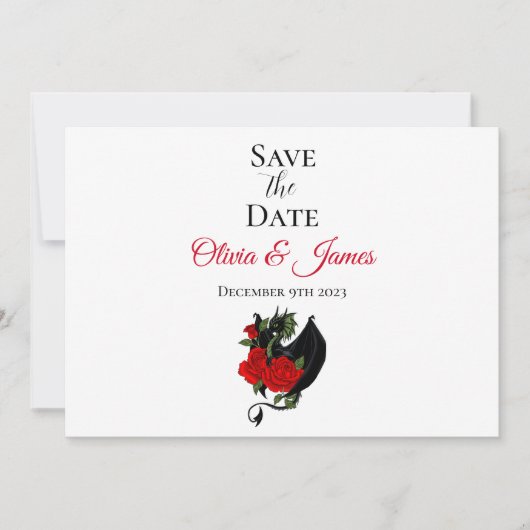 Black Dragon Rote Rose Fantasy Save The Date (Vorderseite)