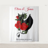 Black Dragon Rote Rose Fantasy Wandteppich (Vorderseite)