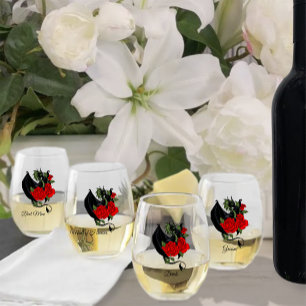 Black Dragon Rote Rose Fantasy Weinglas Ohne Stiel
