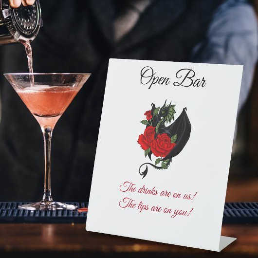 Black Dragon Rote Rosen Fantasy Open Bar Sockelschild