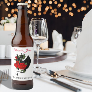 Black Dragon Rote Rosen Fantasy Wedding Bierflaschenetikett