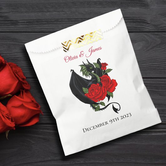 Black Dragon Rote Rosen Fantasy Wedding Geschenktütchen