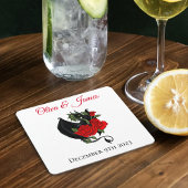 Black Dragon Rote Rosen Fantasy Wedding Rechteckiger Pappuntersetzer