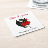 Black Dragon Rote Rosen Fantasy Wedding Rechteckiger Pappuntersetzer (angewinkelt)