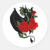 Black Dragon Rote Rosen Fantasy Wedding Runder Aufkleber (Vorderseite)