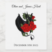 Black Dragon Rote Rosen Fantasy Wedding Weinetikett (Einzelnes Label)