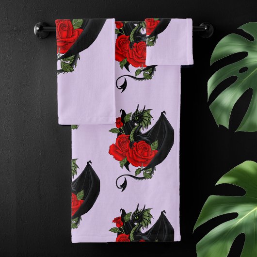 Black Dragon Rote Rosen Lavender Badhandtuch Set