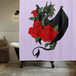 Black Dragon Rote Rosen Lavender Duschvorhang