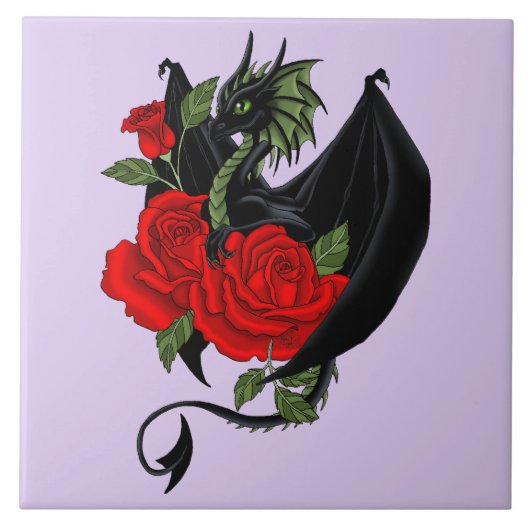Black Dragon Rote Rosen Lavender Fliese (Vorderseite)