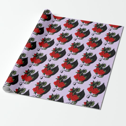 Black Dragon Rote Rosen Lavender Geschenkpapier (Ungerollt)