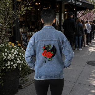 Black Dragon Rote Rosen Lavender Jeansjacke