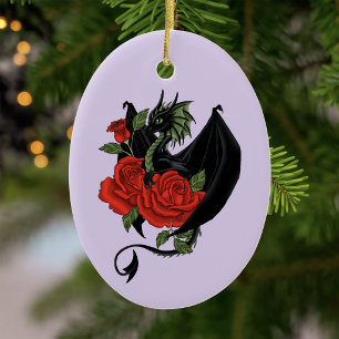 Black Dragon Rote Rosen Lavender Keramik Ornament