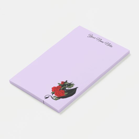 Black Dragon Rote Rosen Lavender Post-it Klebezettel (angewinkelt)