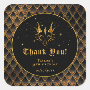 Black Dragon Scales Gold Geburtstag Vielen Dank Quadratischer Aufkleber