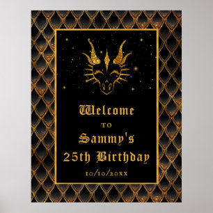 Black Dragon Scales Gold Geburtstagsparty Willkomm Poster