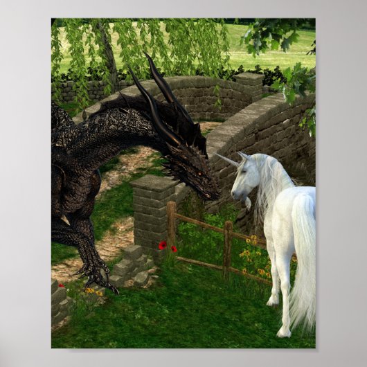 Black Dragon trifft Unicorn Fantasy Poster (Vorne)