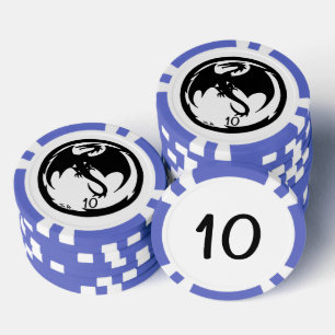 Black Dragon white blue 10 striped Poker Chip