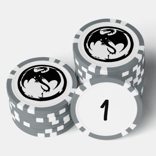 Black Dragon white grau 1 gestreifter Poker Chip (Stapel)